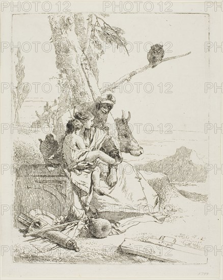 The Family of the Oriental Peasant, from Scherzi, 1735–40, Giambattista Tiepolo, Italian, 1696-1770, Italy, Etching printed in black on paper, 222 x 176 mm (plate), 243 x 196 mm (sheet)