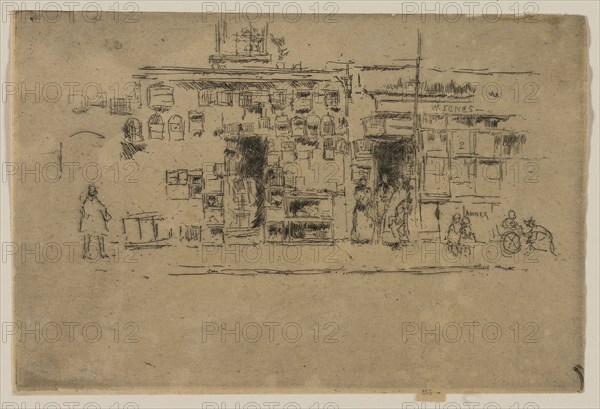 Bird-Cages, Chelsea, 1887, James McNeill Whistler, American, 1834-1903, United States, Etching and drypoint with foul biting in black ink on cream laid paper, 151 x 229 mm (image, trimmed within plate mark), 156 x 231 mm (sheet)