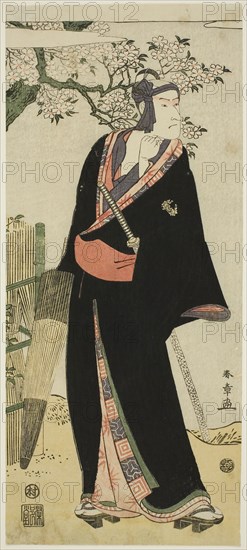The Actor Ichikawa Komazo III as Sukeroku, 1793 or 1797 (?), Attributed to Katsukawa Shun’ei, Japanese, 1762-1819, Japan, Color woodblock print, hosoban, part of a multisheet composition, 35.6 x 15.6 cm (14 x 6 1/8 in.)