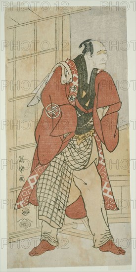 The Actor Nakajima Wadaemon as Migawari no Jizo, the Master of the House, from Inamuragasaki in Kamakura (Nakajima Wadaemon no Kamakura Inamuragaasaki no yanushi, Migawari no Jizo), 1794, (Kansei 6), Toshusai Sharaku ??? ??, Japanese, active 1794-95, Publisher: Tsutaya Juzaburo, Japanese, 1748-1797, Japan, Color woodblock print, hosoban, nishiki-e, 32.3 x 15.5 cm