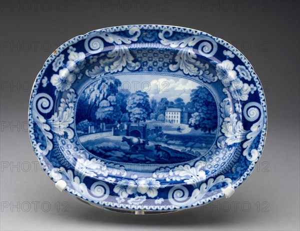 Platter, Mid 19th century, England, Staffordshire, Staffordshire, Earthenware with blue transfer-printed decoration, 25.6 x 3.2 cm (10 1/16 x 1 1/4 in.)
