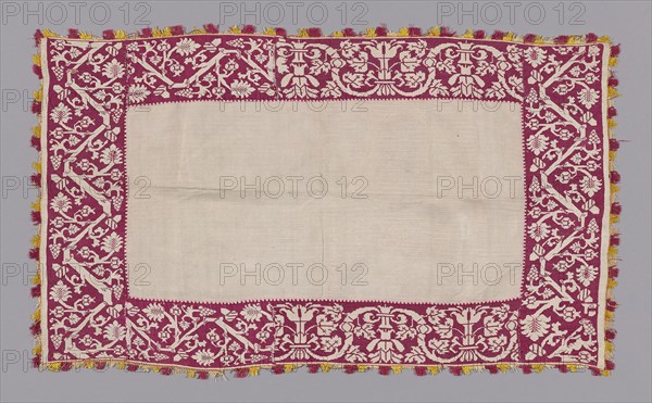 Cover, 17th century, Italy, Linen, plain weave, embroidered in silk, 50 x 82.4 cm (19 5/8 x 32 1/2 in.)