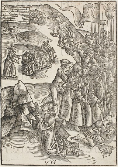 The Agony in the Gardens and Christ’s Arrest, plate ten from Passio domini nostri Jesu Christi, c. 1503, Urs Graf, the Elder (Swiss, 1485-1527/28), published by Johann Knobloch (German, born Switzerland, died 1528), Switzerland, Woodcut on paper, 221 x 156 mm