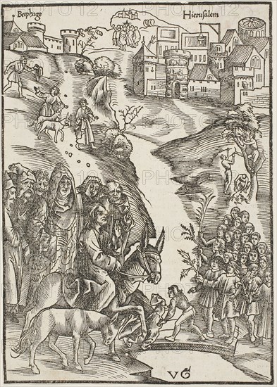Christ’s Entry into Jerusalem, from Passio domini nostri Jesu Christi, c. 1503, Urs Graf, the Elder (Swiss, 1485-1527/28), published by Johann Knobloch (German, born Switzerland, died 1528), Switzerland, Woodcut in black on ivory laid paper, 222 x 157 mm (image/sheet, trimmed within block mark)