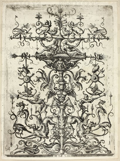 Ornament with Arabesques, 1526/30, printed 1684, Daniel Hopfer, I, German, 1470-1536, Germany, Etching in black on ivory laid paper, 258 x 189 mm (image/plate), 268 x 199 mm (sheet)