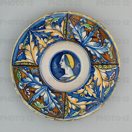 Plate with Female Bust, c. 1525, Italian, possibly Castel Durante, Castel Durante, Tin-glazed earthenware (maiolica), Diameter: 25.9 cm (10 3/16 in.)