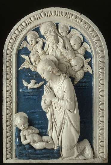 Adoration of the Christ Child, after 1479, Andrea della Robbia (Workshop of), Italian, 1435-1525, Italy, Terracotta and polychrome, 67 × 44.5 cm (26 3/8 × 17 1/2 in.)