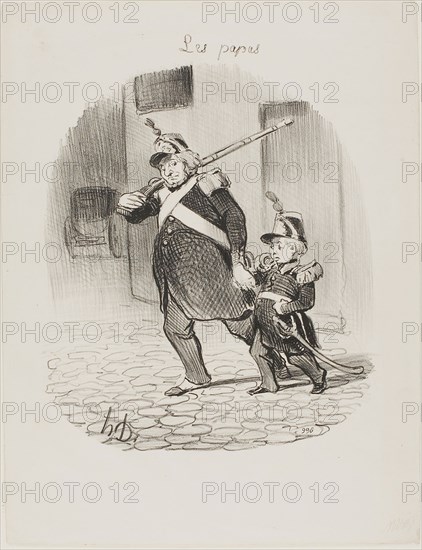 The day of the great parade, plate 6 from Les Papas, 1847, Honoré Victorin Daumier, French, 1808-1879, France, Lithograph in black on white wove paper, 273 × 225 mm (image), 354 × 274 mm (sheet)