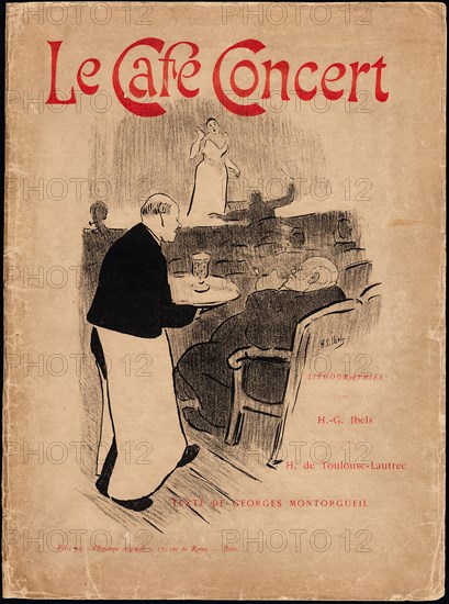 Portfolio Cover for Le Café-Concert, 1893, Henri-Gabriel Ibels (French, 1867-1936), printed by Alponse Lemerre (French, 1838-1912), published by L’Estampe originale (French, 1893-1895), France, Bi-fold portfolio cover with lithograph image and red letterpress text, on tan wove paper, 390 × 280 mm (image), 443 × 330 mm (sheet)