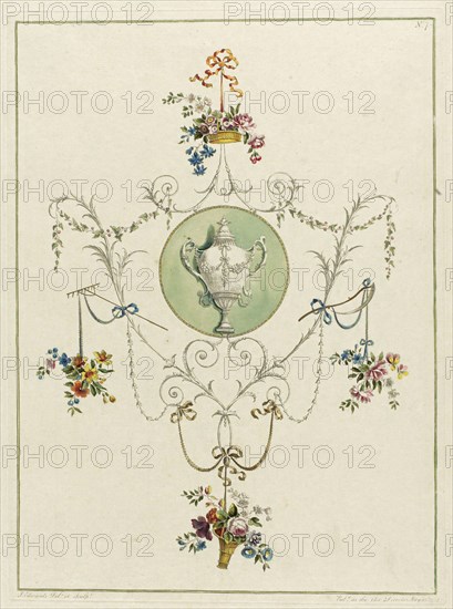 Decorative Floral Print, from A Collection of Flowers Drawn after Nature, 1793, John Edwards, British, 18th and 19th century, England, Hand-colored etching on paper, 327 × 234 mm (image), 338 × 250 mm (plate), 447 × 329 mm (sheet)