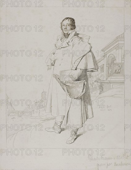 Charles Francois Mallet, c. 1809, Angelo Boucheron (French, 1779/80-after 1830), after Jean–Auguste–Dominique Ingres (French, 1780–1867), France, Etching and drypoint on ivory wove paper, 252 × 211 mm (plate), 327 × 280 mm (sheet)