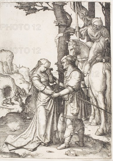 Saint George Liberating the Princess, c.1508, Lucas van Leyden, Netherlandish, c. 1494-1533, Netherlands, Engraving in black on ivory laid paper, 161 x 114 mm (image), 162 x 116 mm (plate), 164 x 118 mm (sheet)