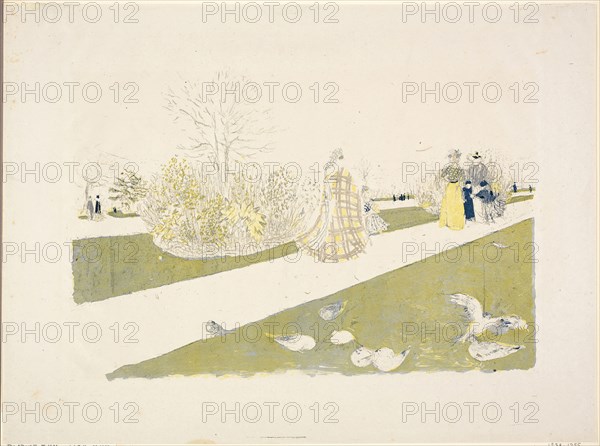 The Tuileries Garden, 1896, Edouard Jean Vuillard, French, 1868-1940, France, Color lithograph on grayish-ivory laid chine, 287 × 436 mm (image), 410 × 558 mm (sheet)