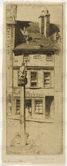 The Unicorn, Stirling, 1891, David Young Cameron, Scottish, 1865-1945, Scotland, Etching on cream laid paper, 200 x 77 mm (image/plate), 215 x 85 mm (sheet), Van der Deevilij, plate six from the North Holland Set, 1892, David Young Cameron, Scottish, 1865-1945, Scotland, Etching on cream laid paper, 205 x 54 mm