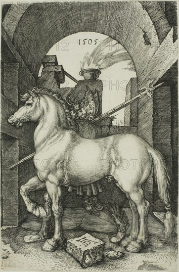 The Small Horse, 1505, Albrecht Dürer, German, 1471-1528, Germany, Engraving in black on ivory laid paper, 163 x 108 mm