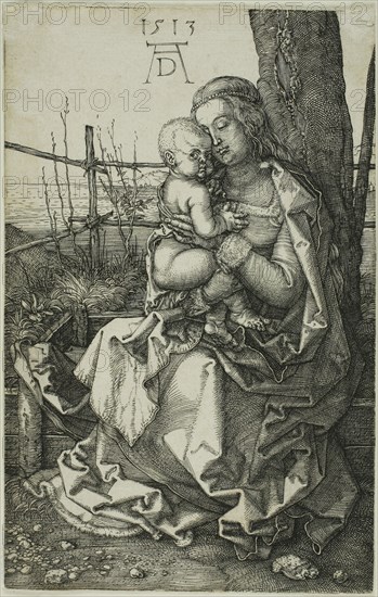 Madonna by the Tree, 1513, Albrecht Dürer, German, 1471-1528, Germany, Engraving in black on ivory laid paper, 117 x 74 mm (image/sheet)