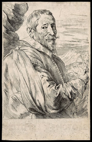 Joos de Momper, 1630/33, Anthony van Dyck, Flemish, 1599-1641, Flanders, Etching in black on ivory laid paper, 206 × 157 mm (image), 243 × 156 mm (sheet, trimmed within platemark), Dalmatic with Orphrey Bands, 19th century, Italy, Silk, velvet cut, embroidered in silk floss and gold metal thread