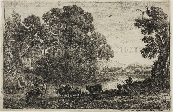 The Cowherd, 1636, Claude Lorrain, French, 1600-1682, France, Etching on ivory laid paper, 126 × 195 mm (image), 131 × 201 mm (sheet, cut within platemark)