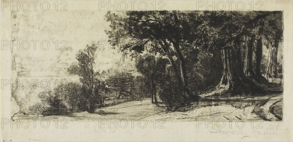 Early Morning, Richmond Park, 1859, Francis Seymour Haden, English, 1818-1910, England, Etching and drypoint on cream Japanese paper, 113 × 275 mm (image/plate), 144 × 298 mm (sheet)