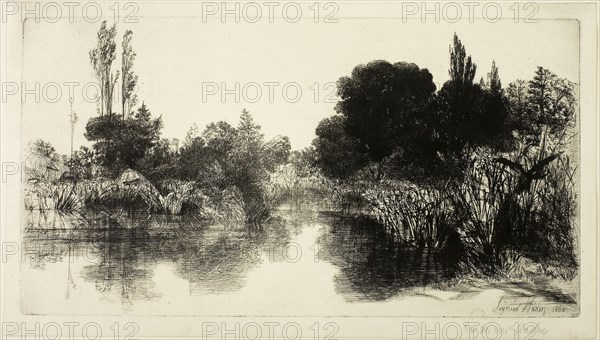 Shere Mill Pond, No. II (large plate), 1860, Francis Seymour Haden, English, 1818-1910, England, Etching with drypoint on ivory laid paper, 179 × 334 mm (image/plate), 200 × 353 mm (sheet)