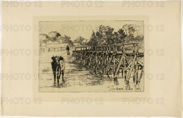 The Village Ford, 1881, Francis Seymour Haden, English, 1818-1910, England, Etching with drypoint on cream laid paper, 178 × 260 mm (image/plate), 289 × 446 mm (sheet)