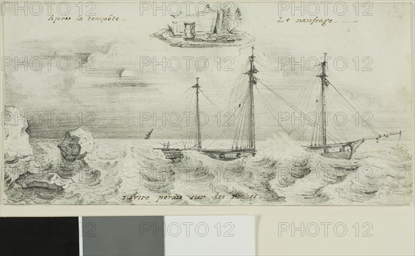 Shipwreck, 1839, Charles Meryon, French, 1821-1868, Paris, Graphite with smudging, on off-white wove paper, 100 x 200 mm