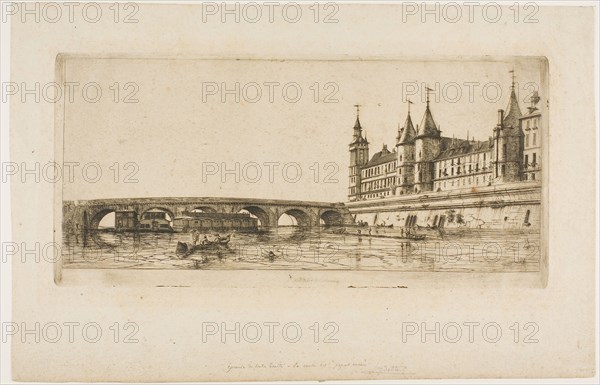 Pont-au-Change, Paris, 1854, Charles Meryon, French, 1821-1868, France, Etching on ivory laid paper, 158 × 335 mm (image), 158 × 335 mm (plate), 257 × 396 mm (sheet)