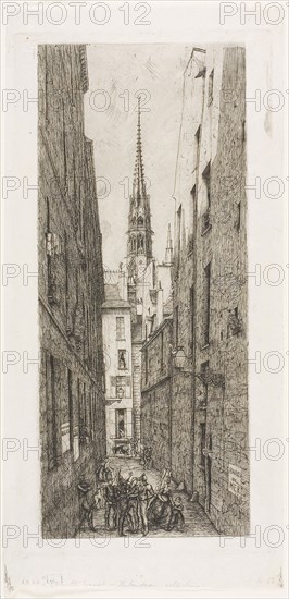 Rue des Chantres, Paris, 1862, Charles Meryon, French, 1821-1868, France, Etching on ivory laid paper, 280 × 120 mm (image), 298 × 147 mm (plate), 336 × 159 mm (sheet)