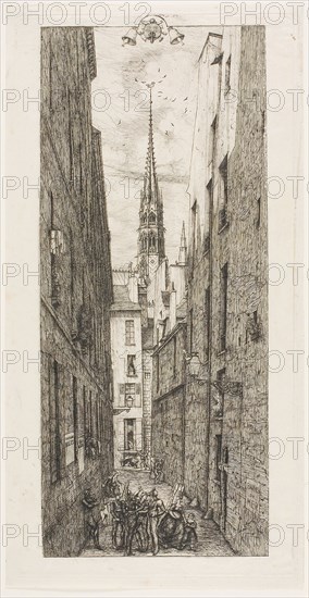 Rue des Chantres, Paris, 1862, Charles Meryon, French, 1821-1868, France, Etching on ivory laid paper, 288 × 121 mm (image), 300 × 149 mm (plate), 310 × 159 mm (sheet)