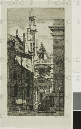 Church of St. Etienne du Mont, Paris, 1852, Charles Meryon, French, 1821-1868, France, Etching on verdâtre (greenish) China paper, 244 × 130 mm (image), 244 × 130 mm (plate), 284 × 159 mm (sheet)