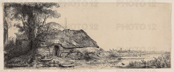 Landscape with a Cottage and a Large Tree, 1641, Rembrandt van Rijn, Dutch, 1606-1669, Holland, Etching on ivory laid paper, 127 x 320 mm (sheet, trimmed within plate mark)