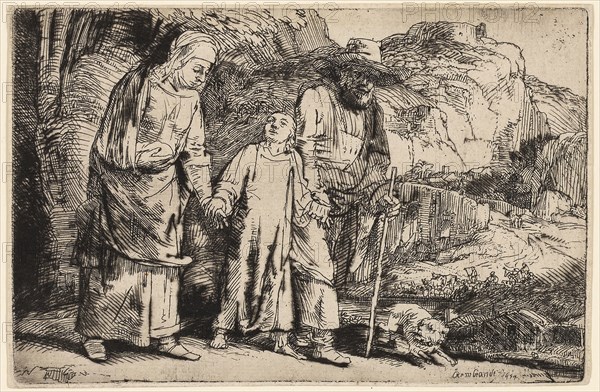 Christ Returning from the Temple with His Parents, 1654, Rembrandt van Rijn, Dutch, 1606-1669, Holland, Etching and drypoint on ivory laid paper, 94 x 144 mm (image/plate), 96 x 146 mm (sheet)