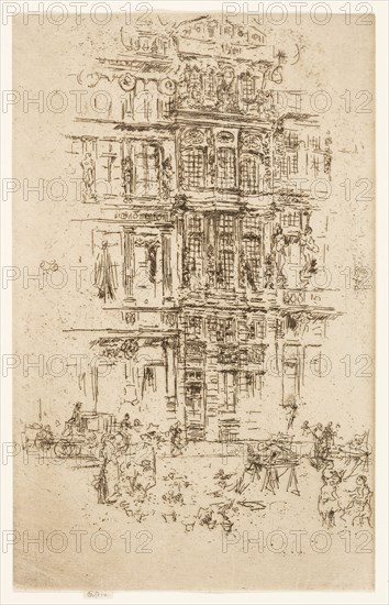 Palaces, Brussels, 1887, James McNeill Whistler, American, 1834-1903, United States, Etching and drypoint with foul biting in brown black ink on cream laid paper, 220 x 139 mm (image, trimmed within plate mark), 223 x 139 mm (sheet)