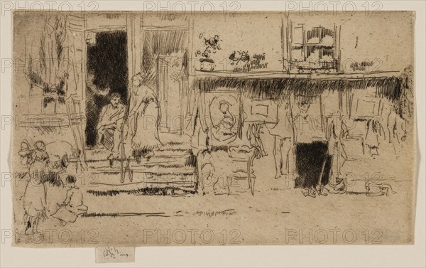 The Rag Shop, Milman’s Row, 1887, James McNeill Whistler, American, 1834-1903, United States, Etching and drypoint with foul biting in black ink on ivory laid paper, 95 x 162 mm (image, trimmed within plate mark), 102 x 162 mm (sheet)