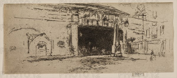 Railway Arch, American Square, 1887, James McNeill Whistler, American, 1834-1903, United States, Etching with foul biting in black ink on off-white laid paper, 67 x 161 mm (image, trimmed within plate mark), 71 x 161 mm (sheet)
