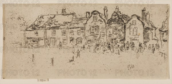 Salvation Army, Sandwich, 1887, James McNeill Whistler, American, 1834-1903, United States, Etching and drypoint with foul biting in black ink on ivory laid paper, 80 x 176 mm (image, trimmed within plate mark), 82 x 176 mm (sheet)