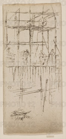 Savoy Scaffolding, 1887, James McNeill Whistler, American, 1834-1903, United States, Etching in black ink on off-white laid paper, 177 x 81 mm (plate), 181 x 81 mm (sheet)