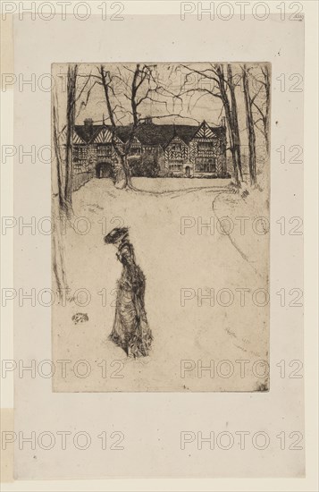 Speke Hall: The Avenue, 1870–1878, James McNeill Whistler, American, 1834-1903, United States, Etching and drypoint with foul biting in dark brown ink on ivory laid paper, 226 x 151 mm (plate), 318 x 200 mm (sheet)