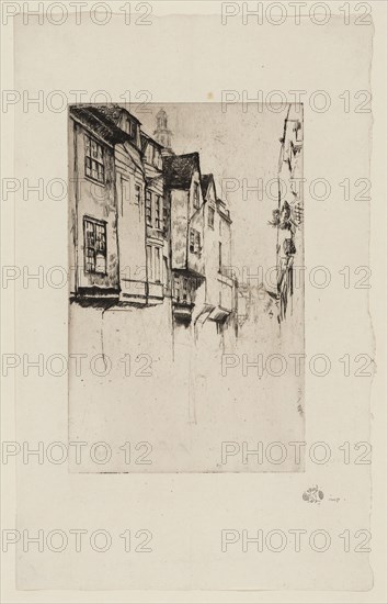 Wych Street, London, 1877, James McNeill Whistler, American, 1834-1903, United States, Etching with foul biting in black ink on ivory laid paper, 214 x 137 mm (plate), 333 x 210 mm (sheet)