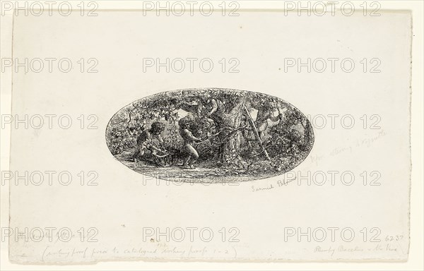 Plumpy Bacchus, n.d., Samuel Palmer, English, 1805-1881, England, Etching in black on paper, 52 × 112 mm (image), 135 × 220 mm (sheet)