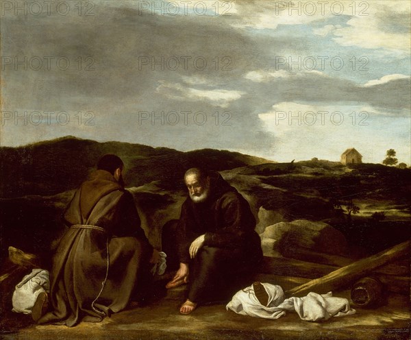 Two Monks in a Landscape, c. 1645, Italian or Spanish, Italian, Oil on canvas, 25 1/4 x 30 3/8 in. (64.2 x 77.2 cm)