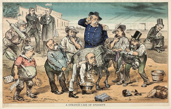 A Strange Case of Epizooty, from Puck, n.d., Joseph Keppler, American, 1838-1894, United States, Color lithograph on newsprint, 285 x 470 mm (image), 300 x 470 mm (sheet)