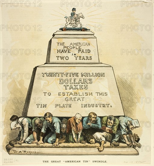 The Great American Tin Swindle, published October 19, 1892, William Allen Rogers, American, 1854-1931, United States, Color lithograph on newsprint, 235 x 218 mm