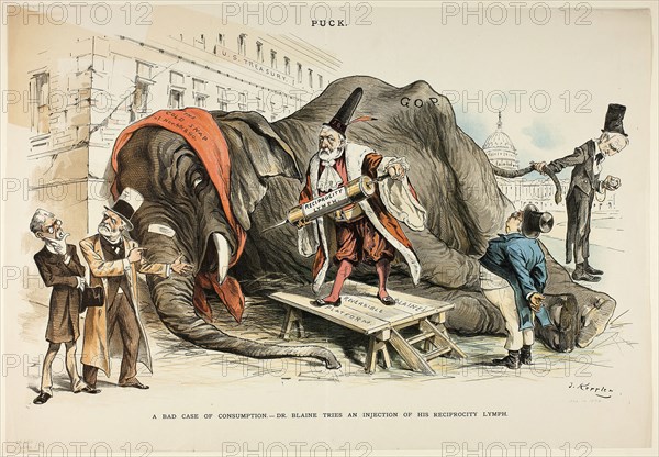 A Bad Case of Consumption, from Puck, 1890, Joseph Keppler, American, 1838-1894, United States, Color lithograph on newsprint, 345 x 505 mm