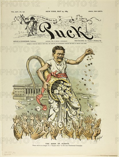 The Horn of Plenty, from Puck, published May 29, 1889, C. Jay Taylor, American, 1855-1929, United States, Color lithograph on newsprint, 355 x 265 mm