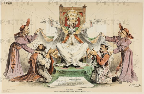 A Business Alliance, 1887, Joseph Keppler, American, 1838-1894, United States, Color lithograph on newsprint, 312 x 480 mm