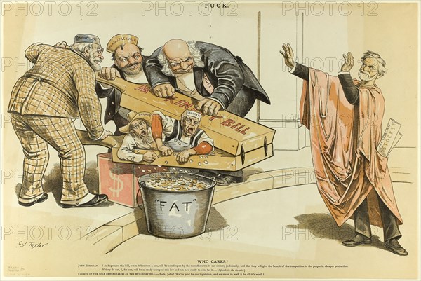 Who Cares?, from Puck, published October 15, 1890, C. Jay Taylor, American, 1855-1929, United States, Color lithograph on newsprint, 320 x 480 mm