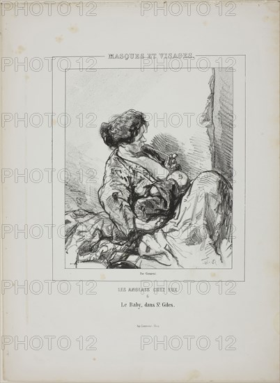 The Baby in Saint-Giles, from Masques et Visages, 1852, Paul Gavarni, French, 1804-1866, France, Lithograph in black on ivory wove paper, 215 × 185 mm (image), 364 × 267 mm (sheet)