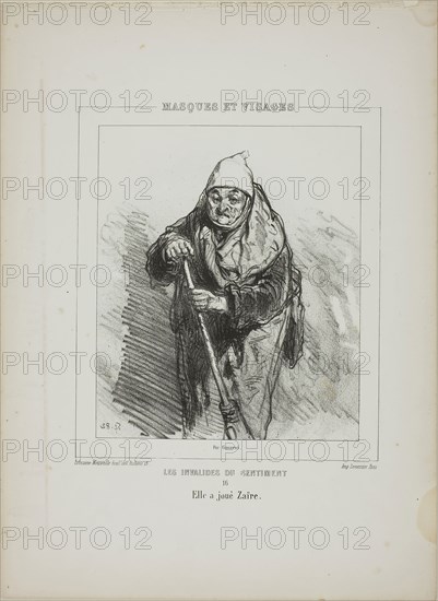 Les Invalides du Sentiment: Elle a joué Zaïre, 1853, Paul Gavarni, French, 1804-1866, France, Lithograph in black on cream wove paper, 217 × 185 mm (image), 365 × 267 mm (sheet)