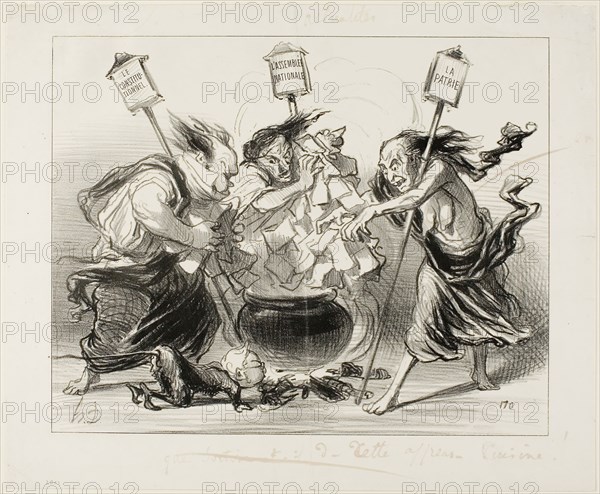 Too Many Cooks Spoil the Broth, plate 129 from Actualités, 1850, Honoré Victorin Daumier, French, 1808-1879, France, Lithograph in black on white wove paper, 216 × 270 mm (image), 264 × 319 mm (sheet)